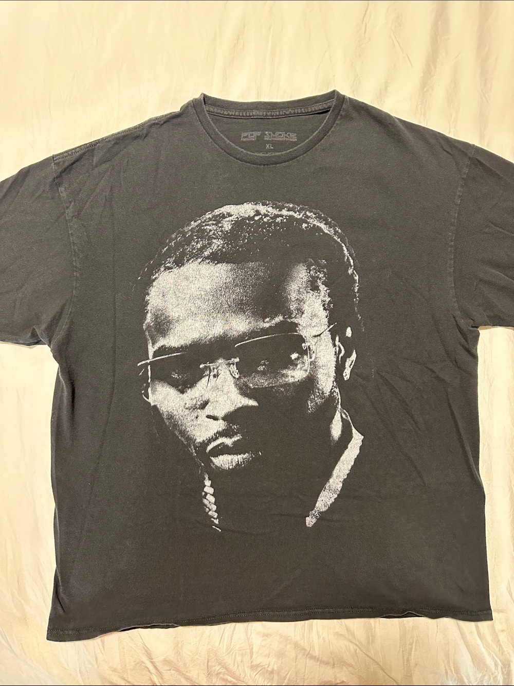 Official Pop Smoke Forever Portrait Graphic Black Crewneck Tee - Size XL